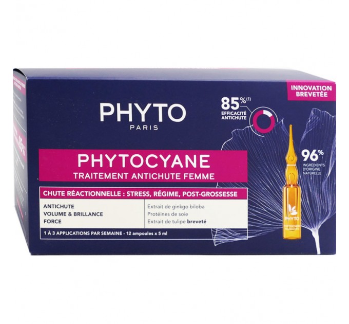 Комплекс против выпадения волос PHYTOCYANE ANTICHUTE REACTIONNEL Femme 12 флаконов