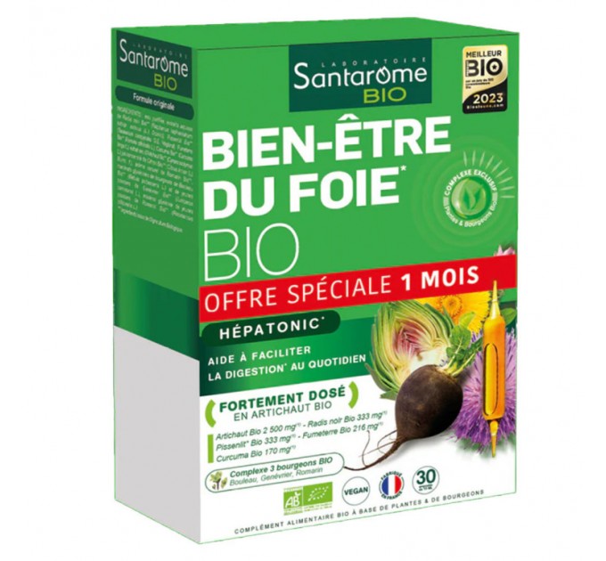 Добавка для печени Santarome Bio Bien Etre Du Fois Hepatonic 30 флаконов