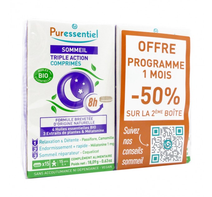 Капсулы от бессоницы PURESSENTIEL Sommeil Triple Action 30*2 капсул