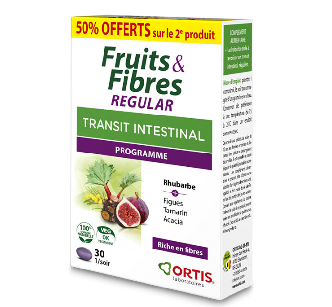 Таблетки для кишечника Ortis Fruits & AFibers Transit Regular 2X30 таблеток