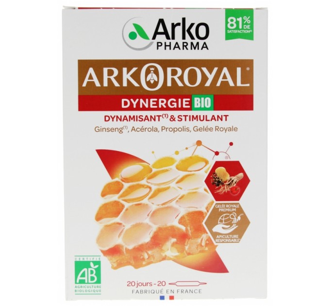 Иммуностимулирующие ампулы с прополисом Arkopharma Arkoroyal Dynergie 20 флаконов