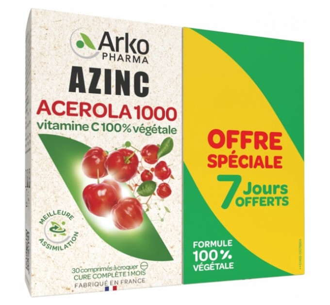 Ацерола Arkopharma Azinc Acérola 1000 Lot de 2 x 30 капсул