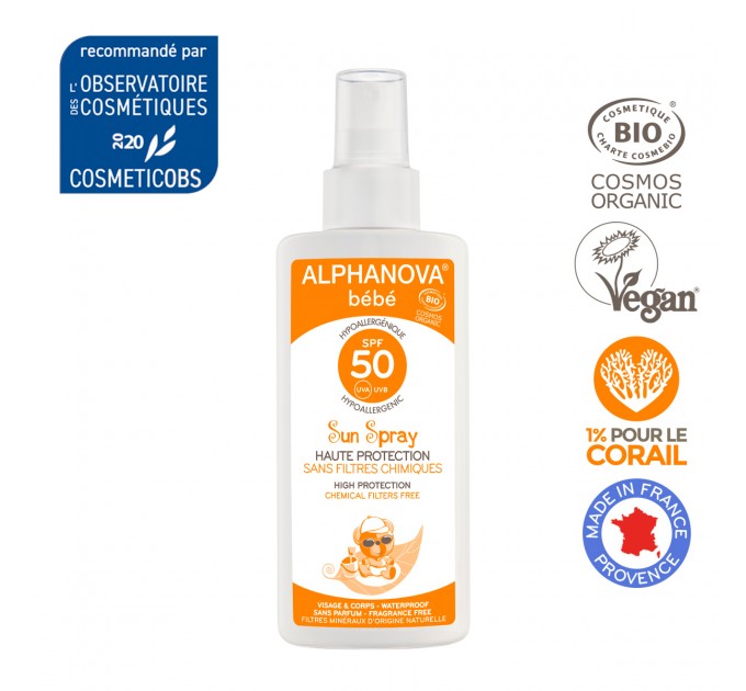 Солнцезащитный био-спрей для малышей Alphanova Sun spf50 125 г