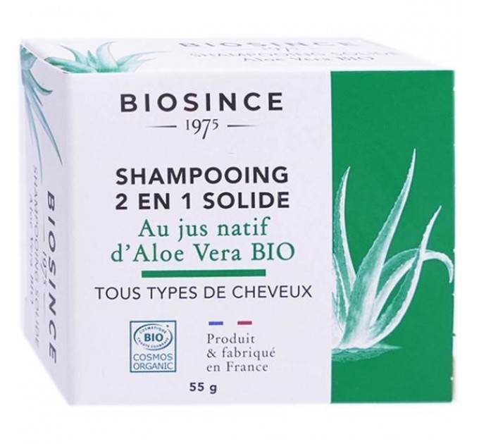 Твердый шампунь 2 в 1 с алое вера BIOSINCE Organic Aloe vera 55г