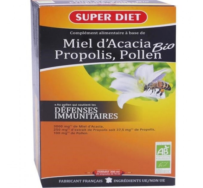 Комплекс для иммунитета с прополисом Superdiet MIEL D'ACACIA-PROPOLIS-POLLEN 20 флаконов  