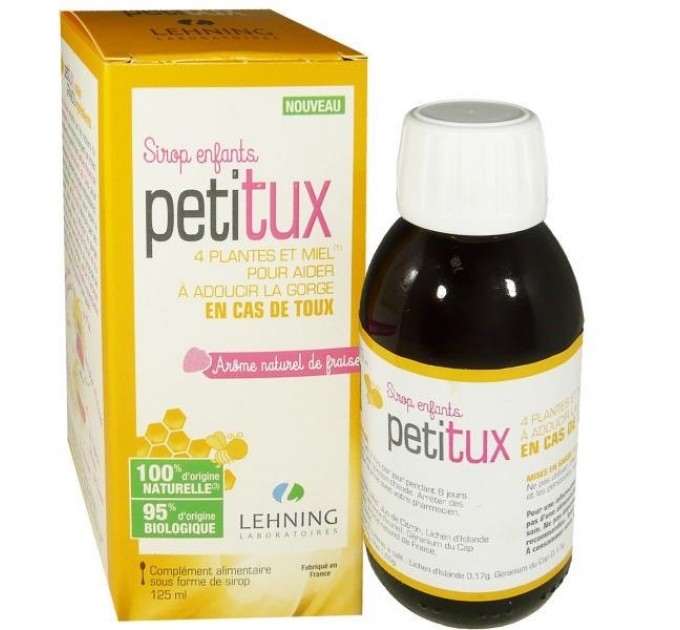 Сироп от кашля 4 растения PETITUX 4 PLANTES ET MIEL AROME FRAISE 125 мл