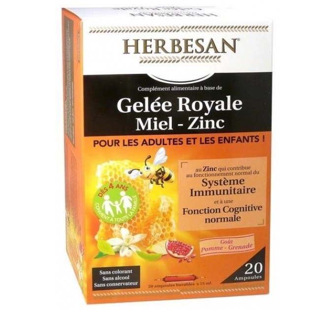 Маточное молочко-мед-цинк Herbsan Royal Jelly Honey Zinc x20 флаконов