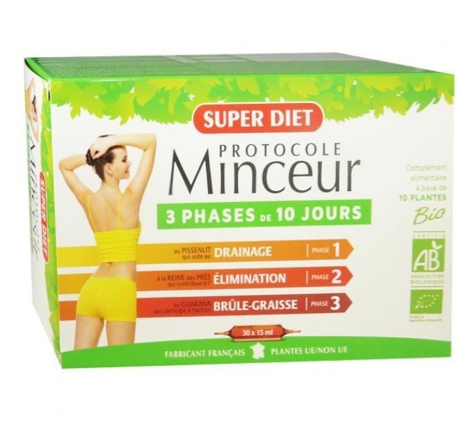 Комплекс для похудения 3 фазы Protocole Minceur de SUPER DIET 30x15 мл  