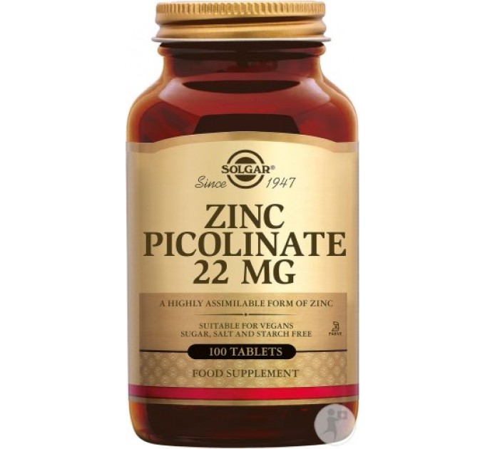 Пиколинат цинка для волос, кожи и ногтей SOLGAR ZINC PICOLINATE 100 таблеток