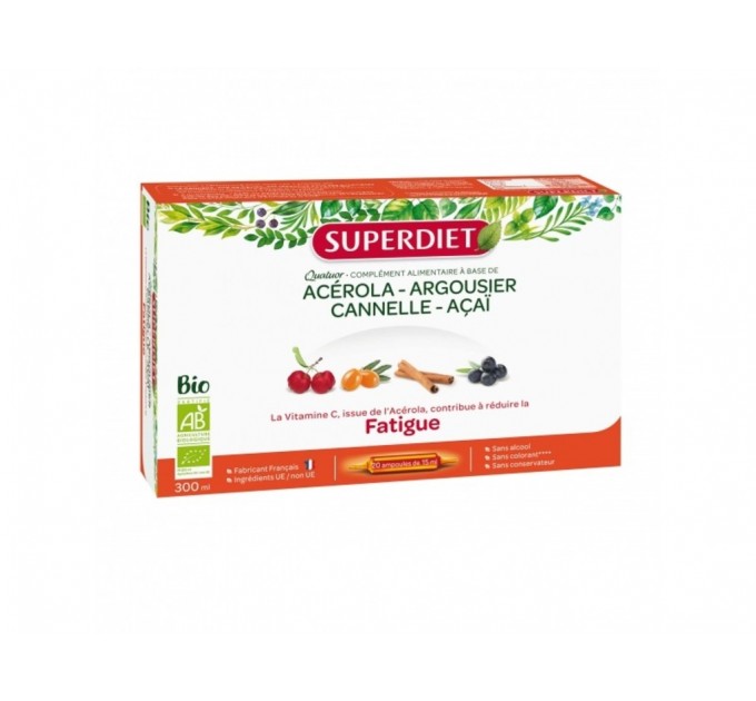 Витаминный комплекс для восполнения энергии Quatuor Acerola Tonique Bio SUPERDIET 20 ампул