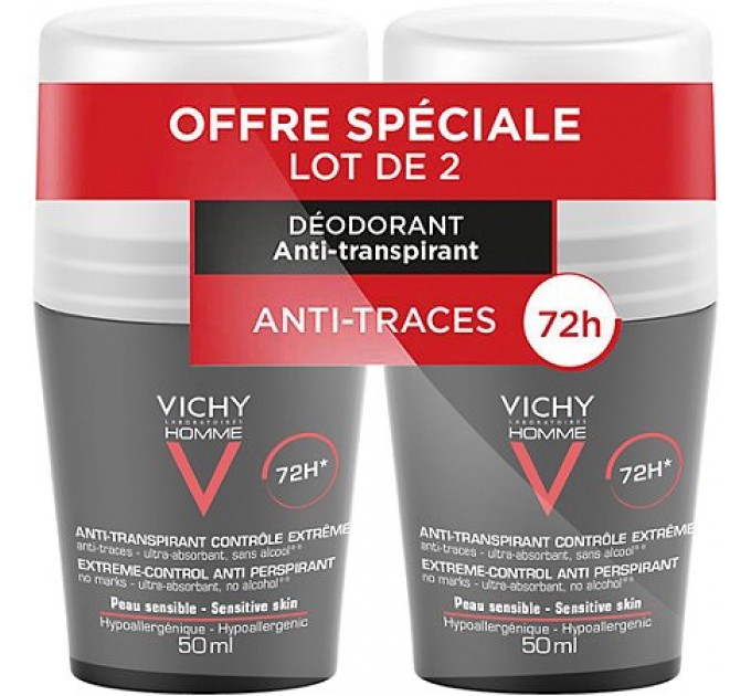 Дезодорант мужской 72 часа защиты Vichy Homme Deodorant Ball Control Extreme 2 шт